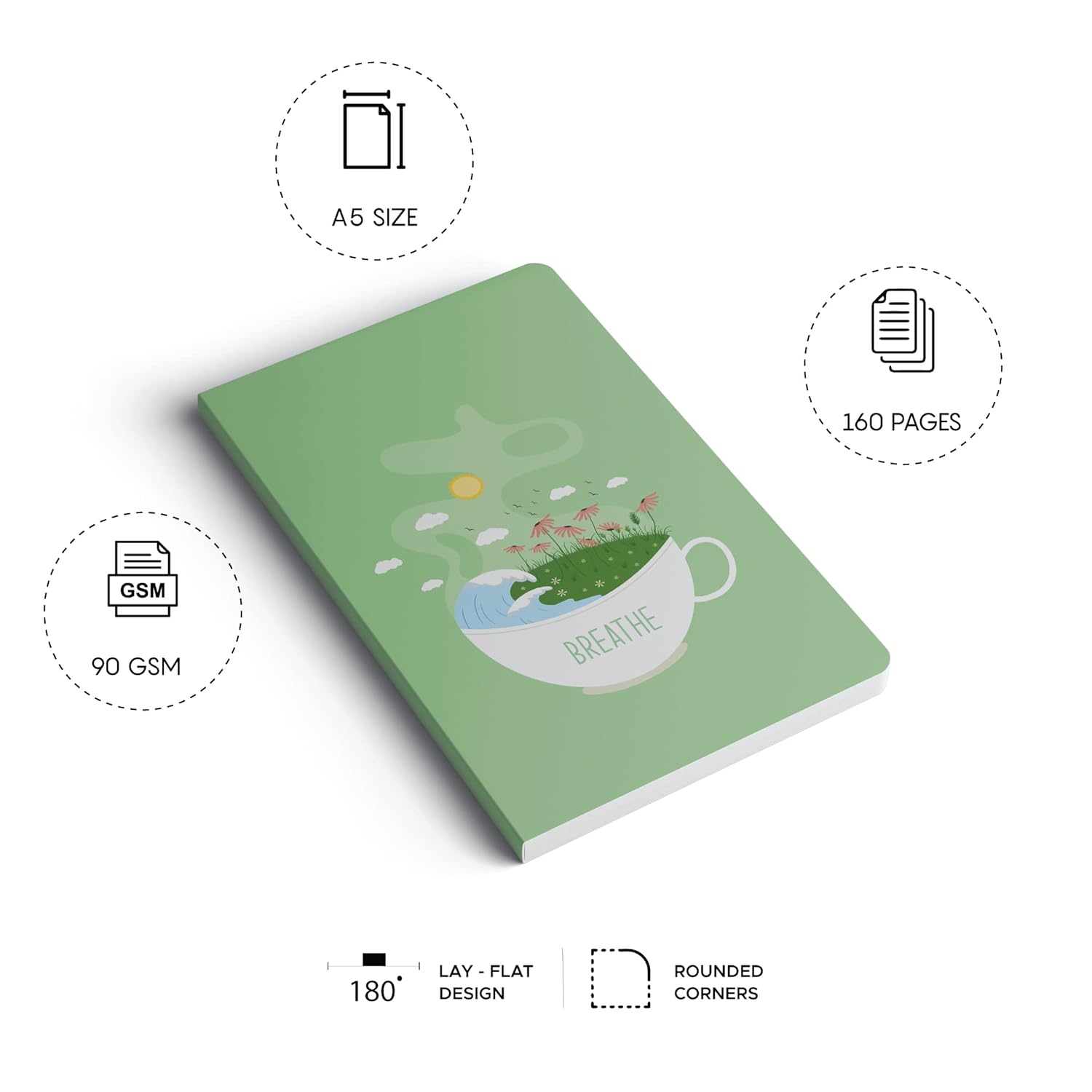 Factor Notes A5 Notebook - Ruled 90 GSM 160 Pages (Breathe) Factor Notes